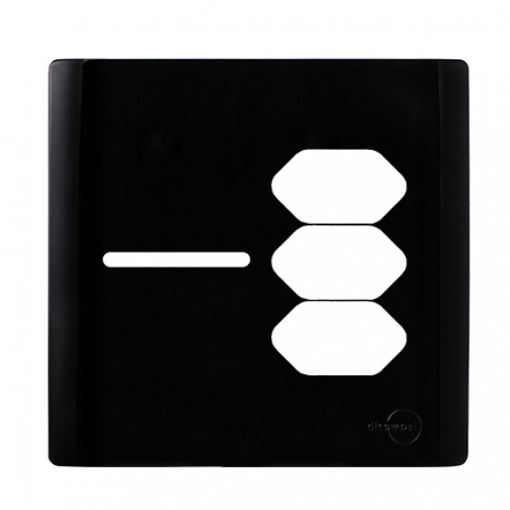 Placa p/ 1 Interruptor + 3 Tomadas 4x4 - Novara Preto Brilhante Placa p/ 1 Interruptor + 3 Tomadas 4x4 - Novara Preto Brilhante